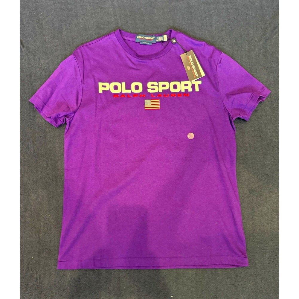 Polo Sport Ralph Lauren Logo Graphic T Shirt Mens Small Purple Crew Neck